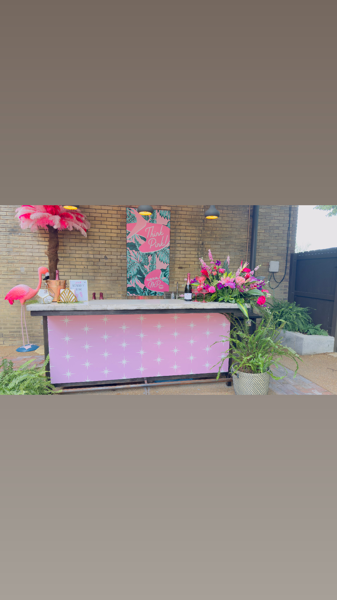 Pink custom event bar with flamingo decor
